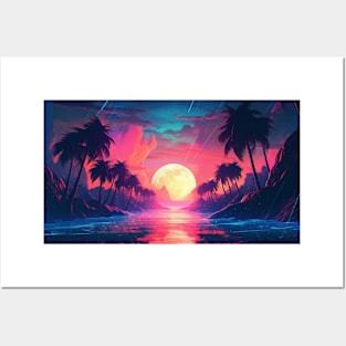 80s Exotic Synthwave Sundown Posters and Art